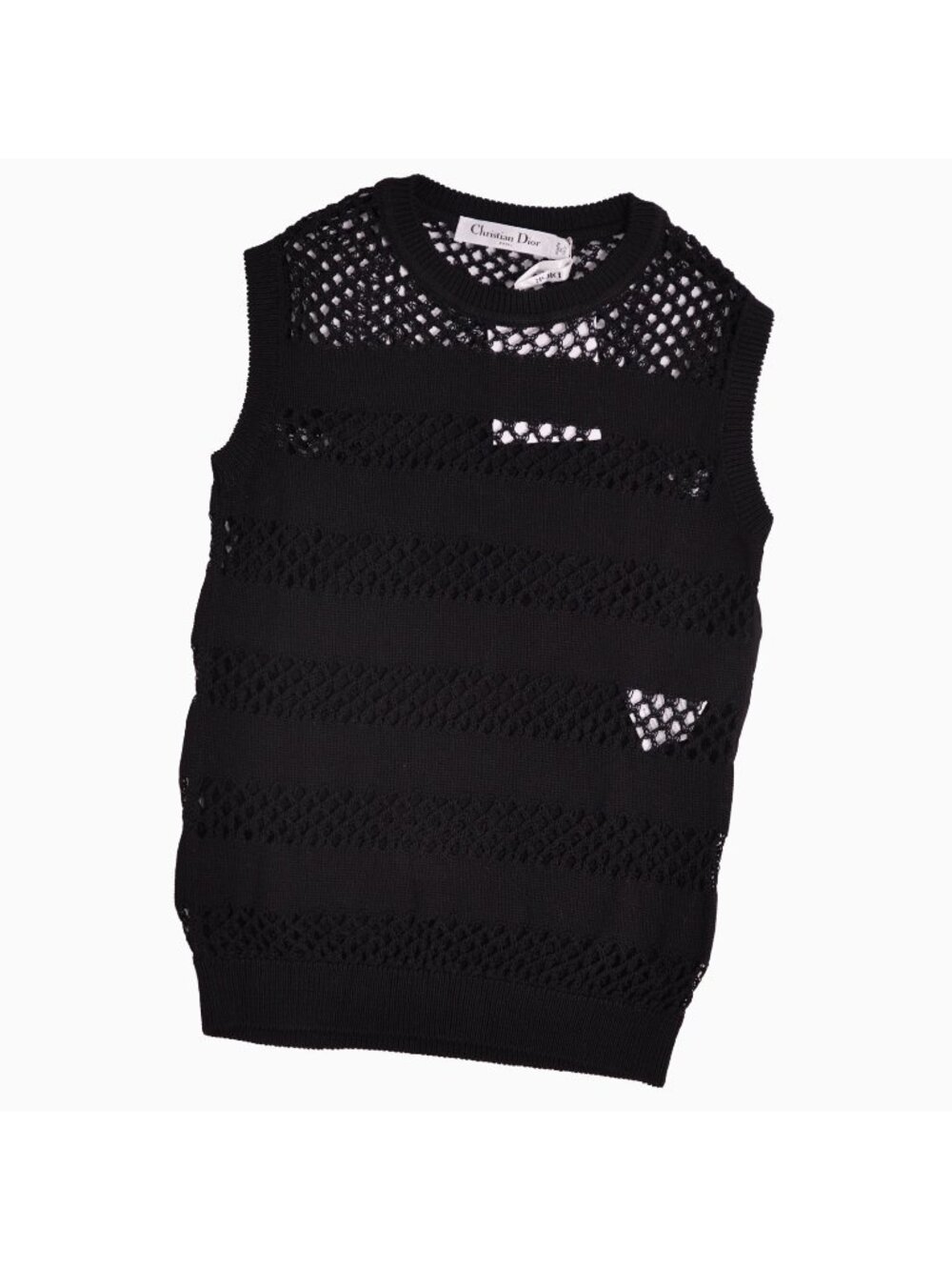 Dior Knit Sweater Sleeveless Mesh Top Cotton Black US 4